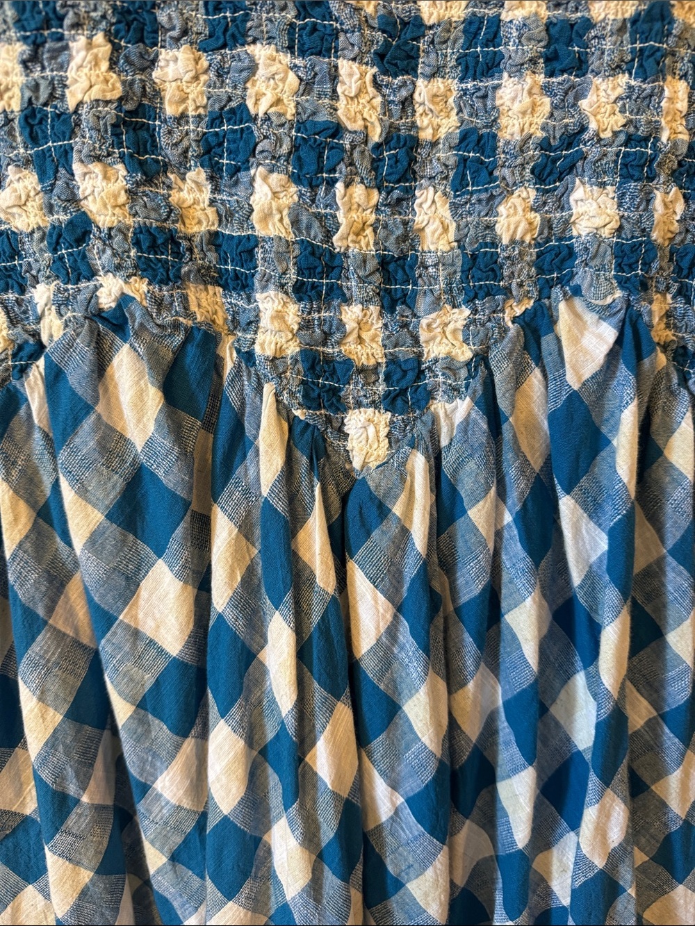 Free People Vera Free-est Smocked Check Summer Billowy Midi Dress Small - Picture 4 of 9